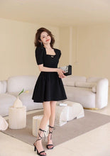 Load image into Gallery viewer, INSTOCK ★BLACK★ Korean Style Black Puff Sleeve Dress