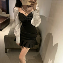 Load image into Gallery viewer, INSTOCK Korean S/M Off Shoulder Black V-Neck Slim A-line Dress
