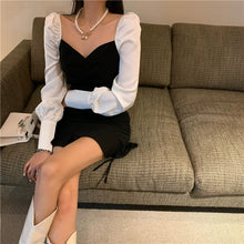 Load image into Gallery viewer, INSTOCK Korean S/M Off Shoulder Black V-Neck Slim A-line Dress