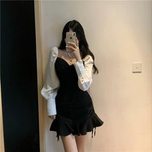 Load image into Gallery viewer, INSTOCK Korean S/M Off Shoulder Black V-Neck Slim A-line Dress