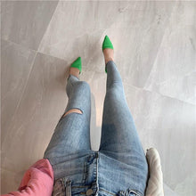 Load image into Gallery viewer, INSTOCK Korean Light Blue Slit Slimming Effect Ripped Jeans Stretchable