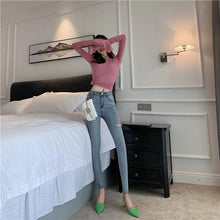 Load image into Gallery viewer, INSTOCK Korean Light Blue Slit Slimming Effect Ripped Jeans Stretchable