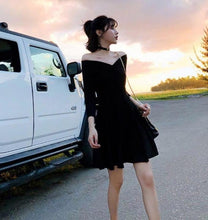 Load image into Gallery viewer, INSTOCK ★BLACK★ Korean Off Shoulder V-Neck Retro Flare Slim Skater Dress Elegant