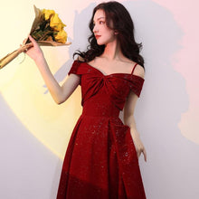 Load image into Gallery viewer, INSTOCK Korean Strap Off Shoulder Red V-Neck Slimming Effect Shimmering A-line Dress Elegant / Evening Gown