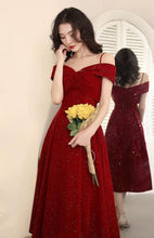 Load image into Gallery viewer, INSTOCK Korean Strap Off Shoulder Red V-Neck Slimming Effect Shimmering A-line Dress Elegant / Evening Gown