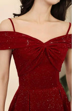 Load image into Gallery viewer, INSTOCK Korean Strap Off Shoulder Red V-Neck Slimming Effect Shimmering A-line Dress Elegant / Evening Gown