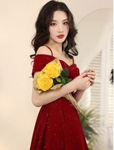 Load image into Gallery viewer, INSTOCK Korean Strap Off Shoulder Red V-Neck Slimming Effect Shimmering A-line Dress Elegant / Evening Gown