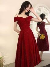 Load image into Gallery viewer, INSTOCK Korean Strap Off Shoulder Red V-Neck Slimming Effect Shimmering A-line Dress Elegant / Evening Gown