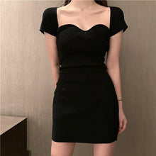 Load image into Gallery viewer, INSTOCK Korean Black 2 WAY Slim Off Shoulder Knitted Short-Sleeve Bodycon Dress