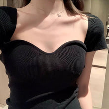Load image into Gallery viewer, INSTOCK Korean Black 2 WAY Slim Off Shoulder Knitted Short-Sleeve Bodycon Dress