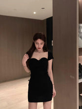 Load image into Gallery viewer, INSTOCK Korean Black 2 WAY Slim Off Shoulder Knitted Short-Sleeve Bodycon Dress