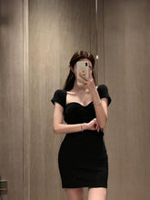 Load image into Gallery viewer, INSTOCK Korean Black 2 WAY Slim Off Shoulder Knitted Short-Sleeve Bodycon Dress