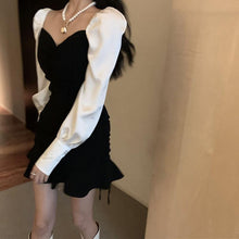 Load image into Gallery viewer, INSTOCK Korean S/M Off Shoulder Black V-Neck Slim A-line Dress