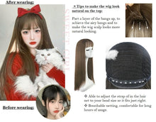 Load image into Gallery viewer, INSTOCK Korean 55cm Straight Wig Airy Bangs Long Hair Natural Black/Brown Adjustable/Breathable