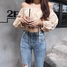 Load image into Gallery viewer, INSTOCK Korean Light Blue Ripped Slit Stretchable Slim Jeans Nine-quarter