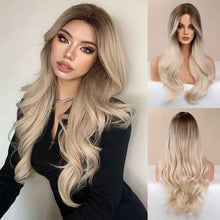 Load image into Gallery viewer, INSTOCK ★BROWN-BLONDE★ Korean Mid Parting Long Center Curly Wavy Hair Wig [Adjustable/Breathable]
