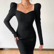 Load image into Gallery viewer, INSTOCK (3 SIZES) Korean Style Black Long Sleeve Puff Dress [Slimming Effect]
