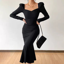 Load image into Gallery viewer, INSTOCK (3 SIZES) Korean Style Black Long Sleeve Puff Dress [Slimming Effect]
