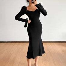 Load image into Gallery viewer, INSTOCK (3 SIZES) Korean Style Black Long Sleeve Puff Dress [Slimming Effect]
