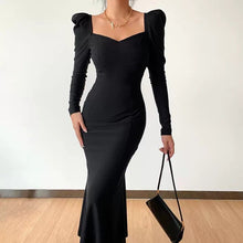 Load image into Gallery viewer, INSTOCK (3 SIZES) Korean Style Black Long Sleeve Puff Dress [Slimming Effect]
