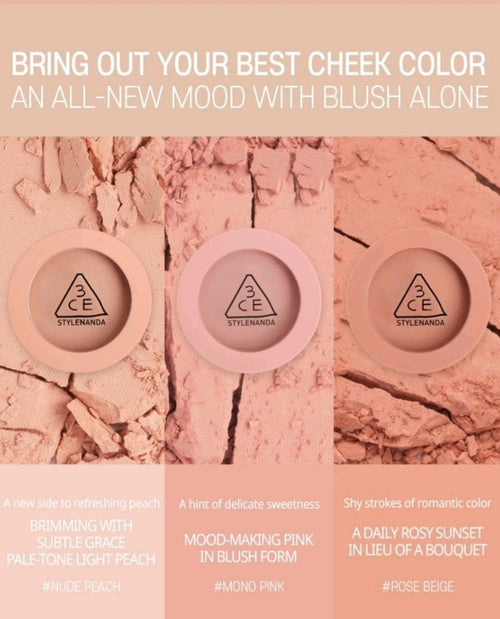 INSTOCK - 3CE Face Blush Blusher 3 COLORS [Mono Pink, Rose Beige, Nude Peach]