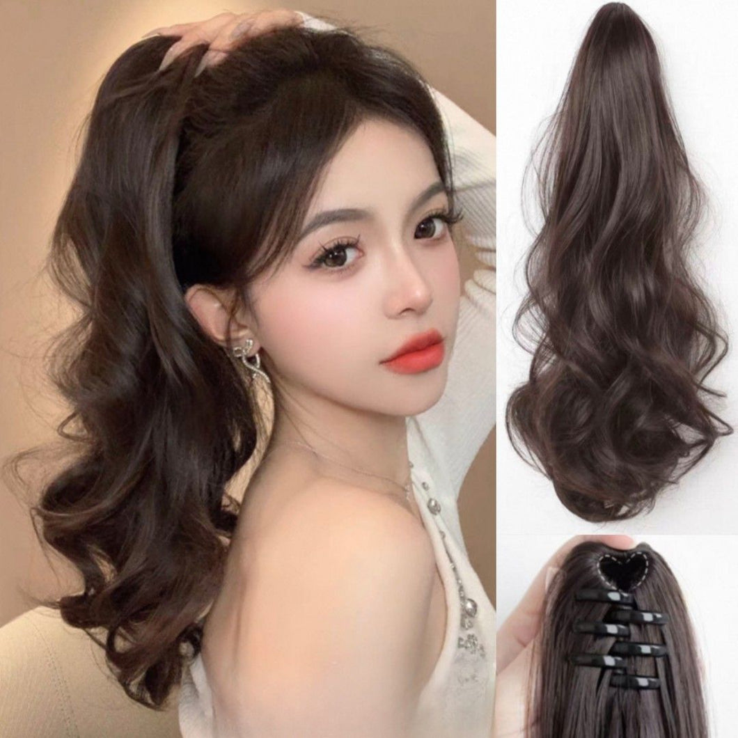 INSTOCK ★BROWN-BLACK★ 45cm Korean Wavy / Curly Long Natural Clip On Ponytail Hair Extensions