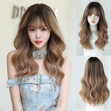 Load image into Gallery viewer, INSTOCK ★Golden Gradient★ Korean 53cm Natural Curly Wavy Airy Bangs Long Hair Wig [Adjustable/Breathable]
