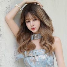 Load image into Gallery viewer, INSTOCK ★Golden Gradient★ Korean 53cm Natural Curly Wavy Airy Bangs Long Hair Wig [Adjustable/Breathable]
