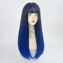 Load image into Gallery viewer, INSTOCK ★BLACK BLUE GRADIENT★ Korean Ombre Airy Bangs Long Straight Hair Wig [Adjustable/Breathable]
