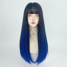 Load image into Gallery viewer, INSTOCK ★BLACK BLUE GRADIENT★ Korean Ombre Airy Bangs Long Straight Hair Wig [Adjustable/Breathable]
