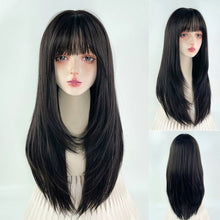 Load image into Gallery viewer, INSTOCK ★BLACK★ Korean Layered Straight Airy Bangs Long Wig Hair [Adjustable/Breathable]
