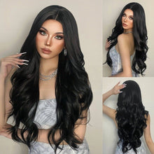 Load image into Gallery viewer, INSTOCK ★BLACK★ Korean Natural Curly Wavy Mid Parting Long Hair Wig [Adjustable/Breathable]
