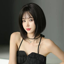 Load image into Gallery viewer, INSTOCK ★BROWN-BLACK★ Korean Style Airy Bangs Straight Short Hair Wig [Adjustable/Breathable]
