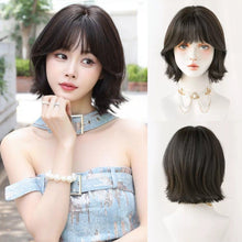 Load image into Gallery viewer, INSTOCK ★BROWN-BLACK★ Korean Style Airy Bangs Wavy Short Hair Wig [Adjustable/Breathable]
