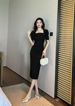 Load image into Gallery viewer, INSTOCK ★BLACK★ Korean Style Black Puff Short Sleeve Ruffles Long Dress [Slimming Effect]
