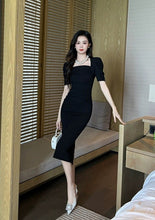 Load image into Gallery viewer, INSTOCK ★BLACK★ Korean Style Black Puff Short Sleeve Ruffles Long Dress [Slimming Effect]
