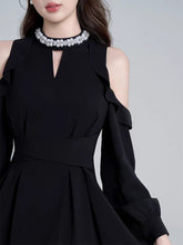 Load image into Gallery viewer, INSTOCK ★BLACK★ Korean Style Black Long Sleeve Shoulder Dress
