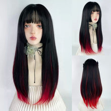 Load image into Gallery viewer, INSTOCK ★BLACK RED HIGHLIGHTS★ Korean Himecut Straight Natural Airy Bangs Long Hair Wig [Adjustable/Breathable]
