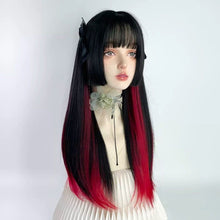 Load image into Gallery viewer, INSTOCK ★BLACK RED HIGHLIGHTS★ Korean Himecut Straight Natural Airy Bangs Long Hair Wig [Adjustable/Breathable]
