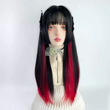 Load image into Gallery viewer, INSTOCK ★BLACK RED HIGHLIGHTS★ Korean Himecut Straight Natural Airy Bangs Long Hair Wig [Adjustable/Breathable]
