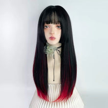 Load image into Gallery viewer, INSTOCK ★BLACK RED HIGHLIGHTS★ Korean Himecut Straight Natural Airy Bangs Long Hair Wig [Adjustable/Breathable]
