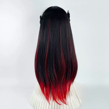 Load image into Gallery viewer, INSTOCK ★BLACK RED HIGHLIGHTS★ Korean Himecut Straight Natural Airy Bangs Long Hair Wig [Adjustable/Breathable]
