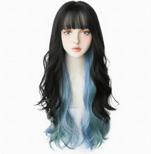 Load image into Gallery viewer, INSTOCK ★Black-Turquoise Blue Highlights★ Korean Streaks Airy Bangs Long Hair Wig [Adjustable/Breathable]
