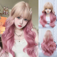 Load image into Gallery viewer, INSTOCK ★BLONDE PINK GRADIENT★ Korean Style Natural Curly Wavy Airy Bangs Long Hair Wig [Adjustable/Breathable]
