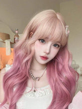 Load image into Gallery viewer, INSTOCK ★BLONDE PINK GRADIENT★ Korean Style Natural Curly Wavy Airy Bangs Long Hair Wig [Adjustable/Breathable]
