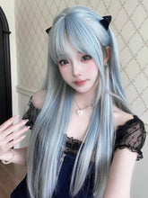 Load image into Gallery viewer, INSTOCK ★Blue Silver Gradient★ Korean Airy Bangs Long Straight Wig [Adjustable/Breathable]
