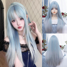 Load image into Gallery viewer, INSTOCK ★Blue Silver Gradient★ Korean Airy Bangs Long Straight Wig [Adjustable/Breathable]
