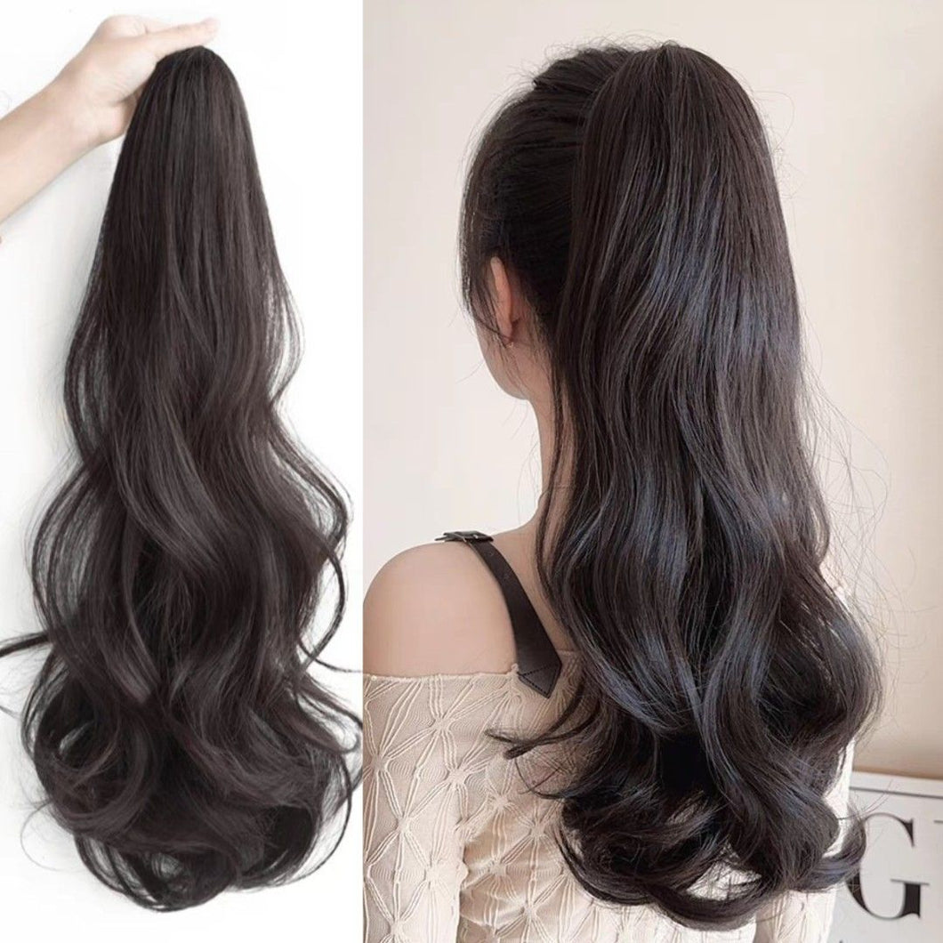 INSTOCK ★BROWN-BLACK★ 50CM Korean Wavy / Curly Long Natural Clip On Ponytail Hair Extensions
