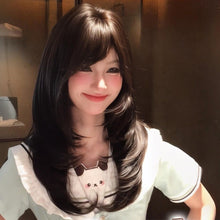 Load image into Gallery viewer, INSTOCK ★Brown Black★ Layered Korean Style Side Bangs Long Hair Wig [Adjustable/Breathable]
