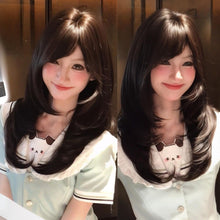 Load image into Gallery viewer, INSTOCK ★Brown Black★ Layered Korean Style Side Bangs Long Hair Wig [Adjustable/Breathable]

